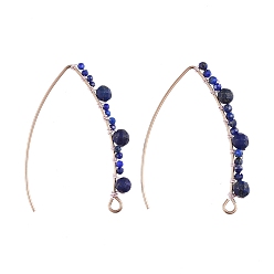 Lapis Lazuli 304 boucle d'oreille en acier inoxydable crochets, fil d'oreille, avec perles de lapis-lazuli naturel et boucle horizontale, 42mm, Jauge 21, pin: 0.7 mm