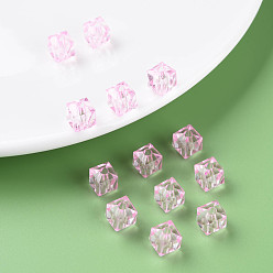 Pearl Pink Transparent Acrylic Beads, Faceted, Square, Pearl Pink, 8.5x9.5x9.5mm, Hole: 2.5mm, about 1070pcs/500g