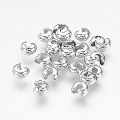 Platinum Iron Crimp Beads Covers, Cadmium Free & Nickel Free & Lead Free, Platinum, 4mm In Diameter, Hole: 1.5~1.8mm