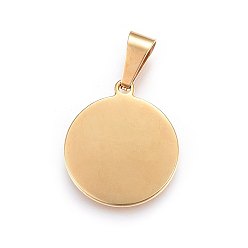 Golden 304 Stainless Steel Pendants, Flat Round with Heart, Golden, 28.5x25x2.5mm, Hole: 11x5mm