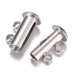 Stainless Steel Color 304 Stainless Steel Slide Lock Clasps, Peyote Clasps, 2 Strands, 4 Holes, Tube, Stainless Steel Color, 15x10x6.5mm, Hole: 1.8mm