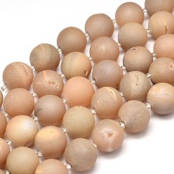 Marron Clair Rondes Druzy naturelle perles de cristal géode de quartz brins, teint, Grade a, bisque, 16mm, Trou: 1mm, Environ 21 pcs/chapelet, 16 pouce