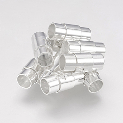 Silver Brass Locking Tube Magnetic Clasps, Column, Silver Color Plated, 17x7~8mm, Hole: 6mm