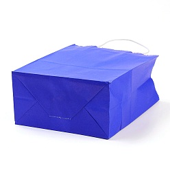 Bleu Sacs en papier kraft de couleur pure, sacs-cadeaux, sacs à provisions, avec poignées en ficelle de papier, rectangle, bleu, 27x21x11 cm