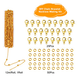 Golden DIY Chain Bracelet Necklace Making Kit, Including Brass Coated Iron Cable Chains, Brass Jump Rings, Alloy Clasps, Golden, Chains: 39.37 Feet(12m)/bag
