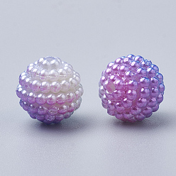 Lilac Imitation Pearl Acrylic Beads, Berry Beads, Combined Beads, Rainbow Gradient Mermaid Pearl Beads, Round, Lilac, 12mm, Hole: 1mm, about 200pcs/bag