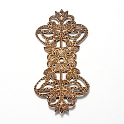Bronze Antique Des liens de fer, embellissements en métal gravé, fleur, bronze antique, 73~73.5x31.5x1mm, Trou: 1mm