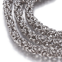 Stainless Steel Color 304 Stainless Steel Byzantine Chains, Unwelded, Stainless Steel Color, 6mm