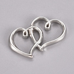 Platinum Tibetan Style Double Heart Links, Cadmium Free & Nickel Free & Lead Free, Platinum, 24x31x3mm, Hole: 14x9~15mm, about 294pcs/1000g