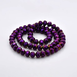 Plaqué Violet Perles de verre rondelle facettées entièrement plaquées, pourpre plaqué, 10x8mm, Trou: 1mm, Environ 72 pcs/chapelet, 22.4 pouce