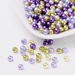 Mixed Color Lavender Garden Mix Pearlized Glass Pearl Beads, Mixed Color, 4mm, Hole: 1mm, about 400pcs/bag