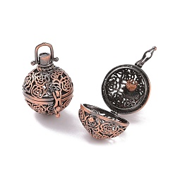 Red Copper Hollow Brass Round with Rose Cage Pendants, For Chime Ball Pendant Necklaces Making, Cadmium Free & Nickel Free & Lead Free, Red Copper, 27x21mm, Hole: 6x6mm, inner diameter: 18mm