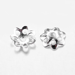 Silver Iron Bead Caps, Cadmium Free & Lead Free, Flower, Multi-Petal, Silver Color Plated, 6x1mm, Hole: 1mm