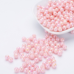 Misty Rose Eco-Friendly Poly Styrene Acrylic Beads, AB Color Plated, Round, Misty Rose, 8mm, Hole: 1mm, about 2000pcs/500g