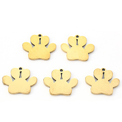 Golden Vacuum Plating 304 Stainless Steel Charms, Laser Cut, Dogs Paw Print, Golden, 13x15x1mm, Hole: 1.2mm