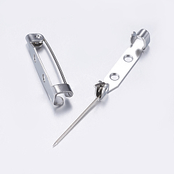 Stainless Steel Color 304 Stainless Steel Pin Brooch Back Bar Findings, Stainless Steel Color, 25.5x4.5x6mm, Hole: 2mm, Pin: 0.8mm