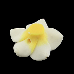 White Handmade Polymer Clay 3D Flower Plumeria Beads, White, 30x11mm, Hole: 2mm