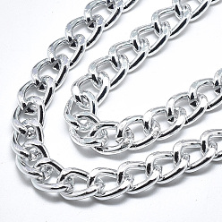 Silver Aluminium Curb Chains, with Spool, Unwelded, Silver, 12x9x2mm, about 65.61 Feet(20m)/roll
