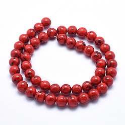 FireBrick Sea Shell and Synthetic Turquoise Assembled Beads Strands, Round, FireBrick, 4mm, Hole: 0.8mm, about 92pcs/strand, 15.5 inch(39.5cm)