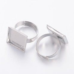 Platinum Brass Ring Components, Pad Ring Components, For Jewelry Making, Adjustable, Platinum, Size: Ring: about 17.5mm inner diameter, Tray: about 16mm inner wide, 16mm inner long