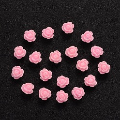 Hot Pink Opaque Resin Beads, Rose Flower, Hot Pink, 9x7mm, Hole: 1mm