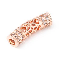 Розовое Золото Латунные микро проложить кубического циркония бусы, полый, кривой трубки, розовое золото , 21x6 мм, отверстие : 2.8 мм