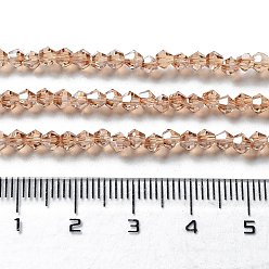 Blanched Almond Electroplate Glass Beads Strands, Half Golden Plated, Faceted, Bicone, Blanched Almond, 3x3mm, Hole: 1mm, about 128~135pcs/strand, 13.8 inch