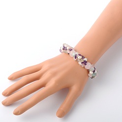 Cristal de Quartz Copeaux de pierre naturelle bracelets, avec perles nacrées, alliage homard fermoirs pince et chaînes finaux de fer, cristal, 190x14mm
