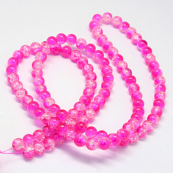 Deep Pink Baking Painted Transparent Crackle Glass Round Bead Strands, Deep Pink, 8.5~9mm, Hole: 1.5mm, about 105pcs/strand, 31.8 inch