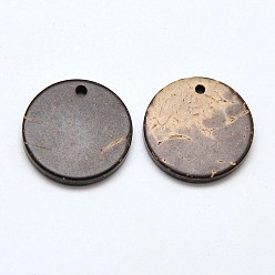 Coconut Brown Wood Jewelry Findings Flat Round Coconut Pendants, Coconut Brown, 15x2~3mm, Hole: 1mm