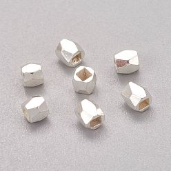 Silver Brass Spacer Beads, Faceted, Column, Silver Color Plated, 3x3mm, Hole: 1.5mm