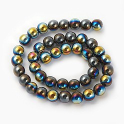 Mixed Color Electroplated Non-magnetic Synthetic Hematite Beads Strands, Half Plated, Round, Mixed Color, 10mm, Hole: 1.5mm, about 42pcs/strand, 15.7 inch(40cm)