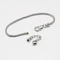 Platinum Brass European Style Bracelet Making, with Iron Extender Chain, Platinum, 7-5/8 inch(195mm)x2.5mm