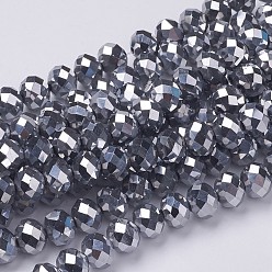 Plaqué Argent Perles en verre electroplate, facette, rondelle, Plaqué Argent, 10x7mm, Trou: 1mm, Environ 70~72 pcs/chapelet, 18 pouce