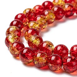 Tomato Spray Painted Crackle Glass Beads Strands, Round, Two Tone, Tomato, 8mm, Hole: 1.3~1.6mm, about 100pcs/strand, 31.4 inch