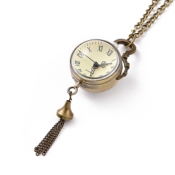 Antique Bronze Alloy Round Pendant Necklace Quartz Pocket Watch, with Iron Chains and Lobster Claw Clasps, Antique Bronze, 31.1 inch, Watch Head: 85x29x23mm