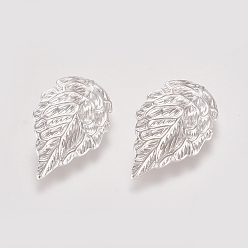 Silver Brass Filigree Pendants, Leaf Charms, Silver Color Plated, 18x10x1mm, Hole: 1.2mm