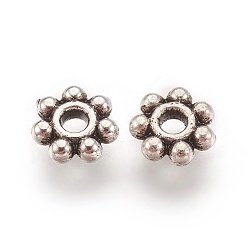 Antique Silver Tibetan Style Alloy Daisy Spacer Beads, Flower, Cadmium Free & Nickel Free & Lead Free, Antique Silver, 4.5x1.5mm, Hole: 1mm, about 6876~6962pcs/1000g