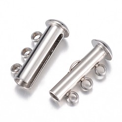Stainless Steel Color 304 Stainless Steel Slide Lock Clasps, Peyote Clasps, 3-Strand, 6-Hole, Tube, Stainless Steel Color, 20x10x6.5mm, Hole: 1.8mm