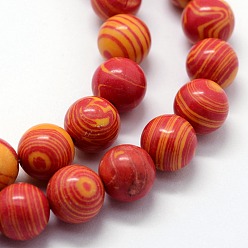 Orange Red Synthetic Malachite Beads Strands, Dyed, Round, Orange Red, 8mm, Hole: 1mm, about 46pcs/strand,  14.76 inch(37.5cm)