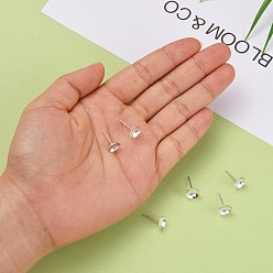 Silver 925 Sterling Silver Ear Stud Findings, Earring Posts with 925 Stamp, Silver, 13mm, Tray: 8mm, Pin: 0.8mm