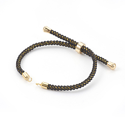 Noir Fabrication de bracelet coulissant en cordon de nylon réglable, avec les accessoires en laiton, plaqué longue durée, réel 24 k plaqué or, noir, 8-5/8 pouce (22 cm), 2~3.5mm, Trou: 1.5mm