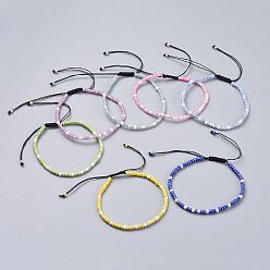 (52) Непрозрачная лаванда Регулируемые нейлоновые нити плетеные браслеты из бисера, со стеклянными бисеринами, непрозрачных цветов lustered, Цейлон круглых, круглые, разноцветные, 2-1/8 дюйм (5.5 см)