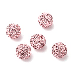 508_Rosaline Half Drilled Czech Crystal Rhinestone Pave Disco Ball Beads, Small Round Polymer Clay Czech Rhinestone Beads, 508_Rosaline, PP9(1.5~1.6mm), 10mm, Hole: 1.2mm