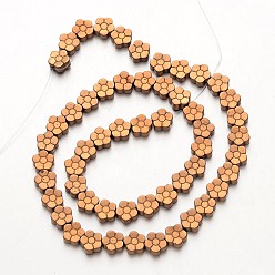 Copper Plated Electroplate Non-magnetic Synthetic Hematite Beads Strands, Flower, Copper Plated, 8x3mm, Hole: 1mm, about 54pcs/strand, 15.7 inch