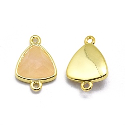 Rose Quartz Natural Rose Quartz Links connectors, with Golden Tone Brass Findings, Triangle, Faceted, 17~18x11~13x4~6mm, Hole: 1.2mm