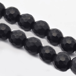 Black Stone Faceted Round Natural Black Stone Beads Strands, 6mm, Hole: 1mm, about 63pcs/strand, 15.55 inch