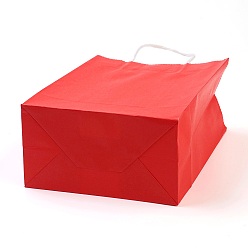 Rouge Sacs en papier kraft de couleur pure, sacs-cadeaux, sacs à provisions, avec poignées en ficelle de papier, rectangle, rouge, 27x21x11 cm