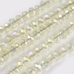 Beige Electroplate Glass Beads Strands, Rainbow Plated, Faceted, Rondelle, Beige, 3x2mm, Hole: 1mm, about 160~165pcs/strand, 15.35 inch~15.75 inch(39~40cm)