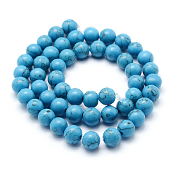 Bleu Ciel Foncé Brin de perles de howlite synthétique, teint, ronde, bleu profond du ciel, 10mm, Trou: 1mm, Environ 40 pcs/chapelet, environ 15 pouce